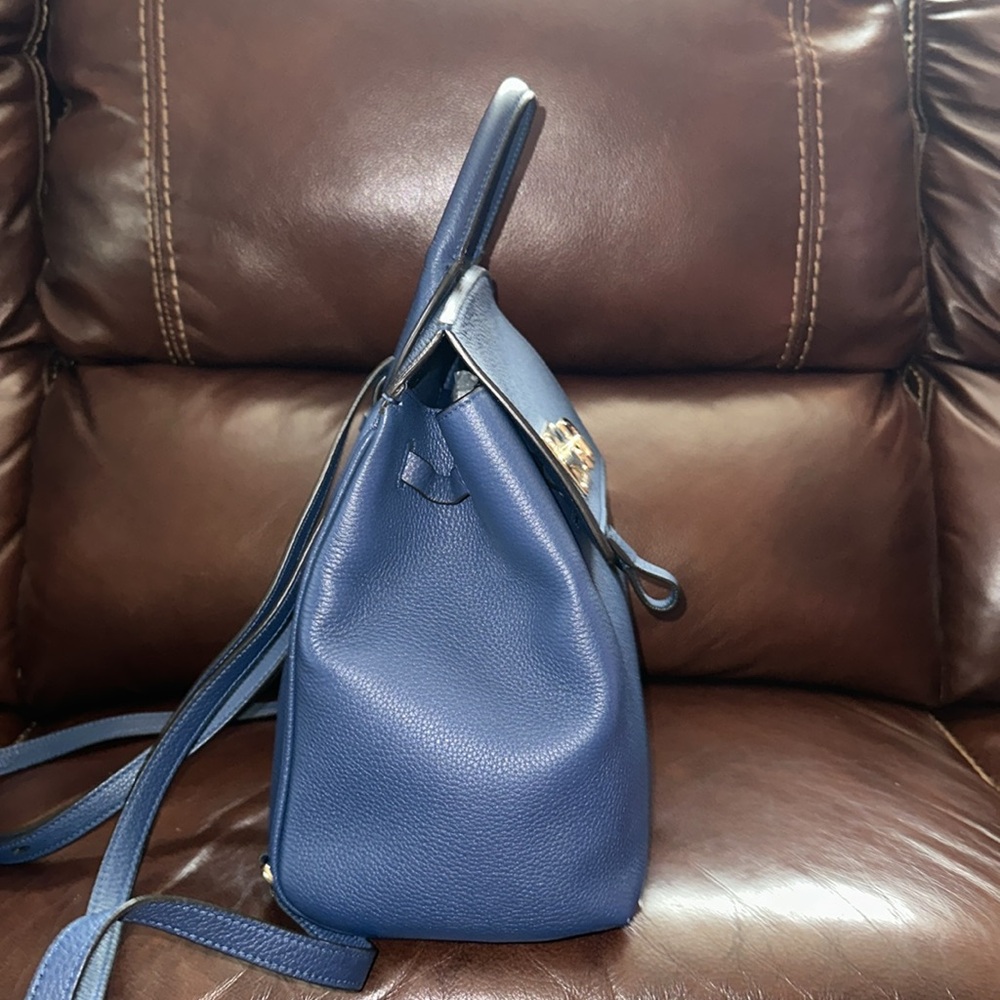 🔥🔥🔥Authentic Salvatore Ferragamo The Studio Blue Leather Studded Backpack - Picture 6 of 16